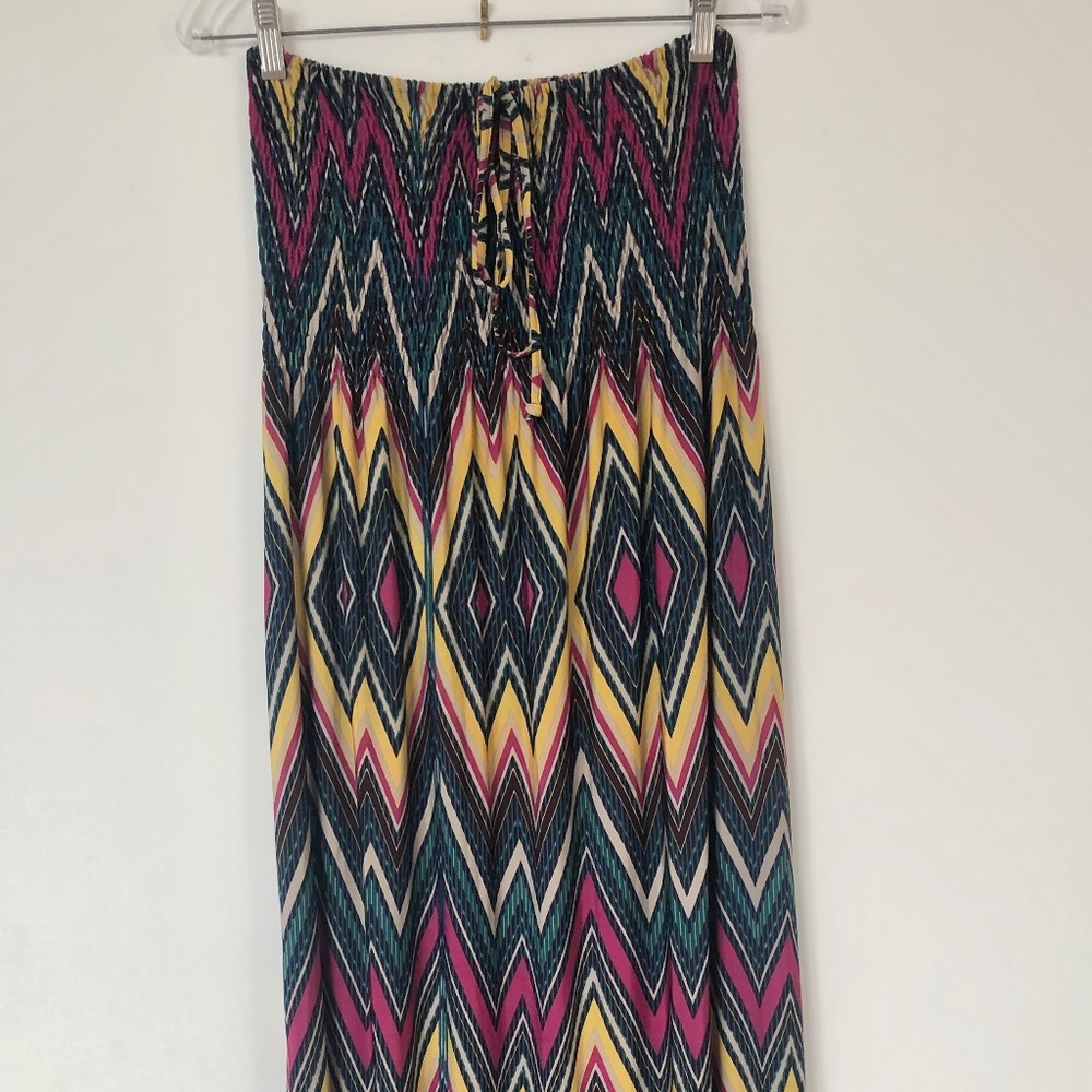 Multi-color Tube Top Maxi Dress Geometric Pattern